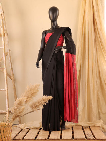 Khaddi Cotton Silk - Black with Watermelon Red