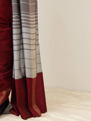 Bold Striped Cotton Silk - Maroon & Gray