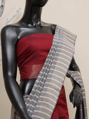 Bold Striped Cotton Silk - Maroon & Gray