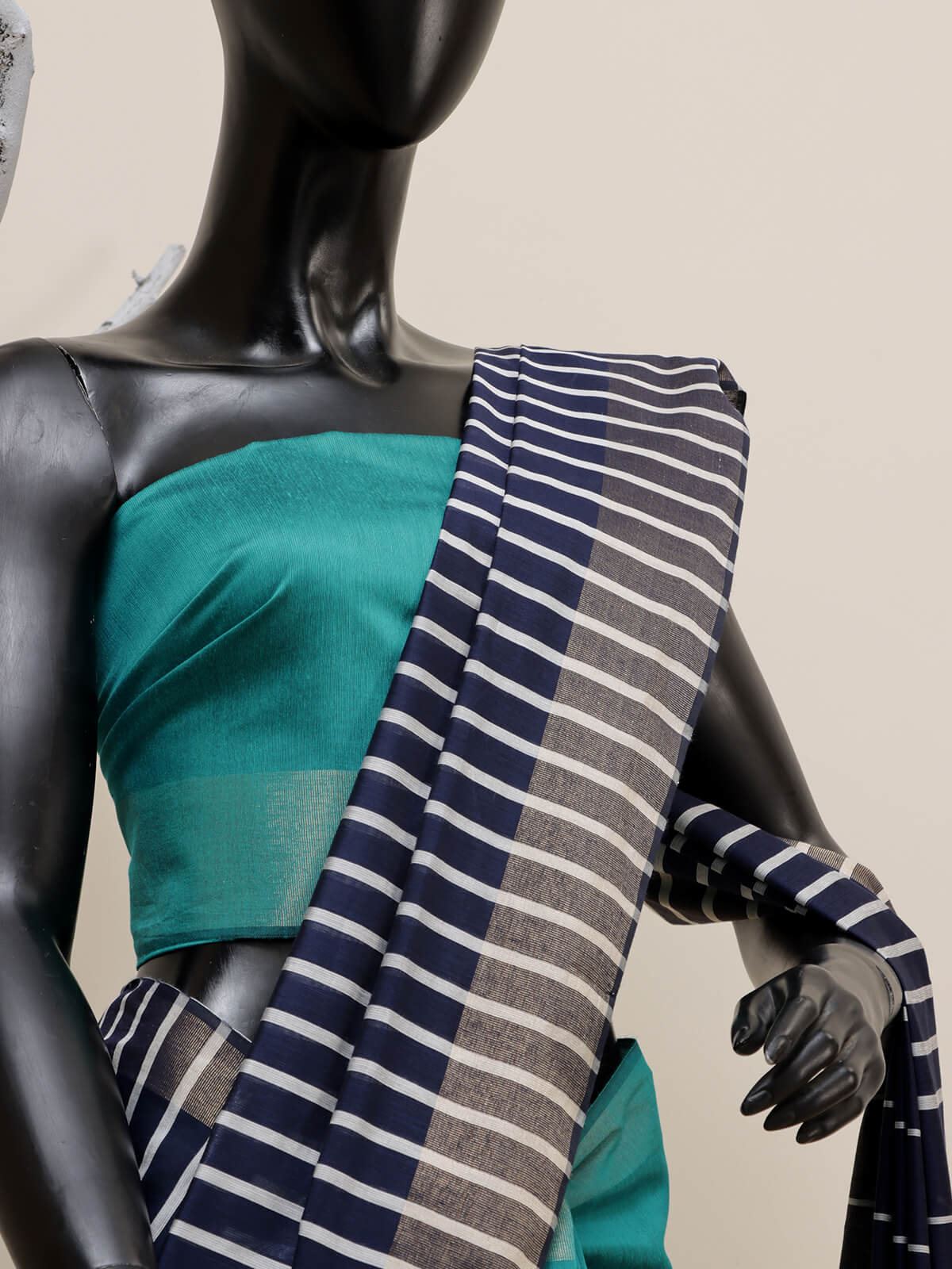 Bold Striped Cotton Silk - Sea Green & Navy