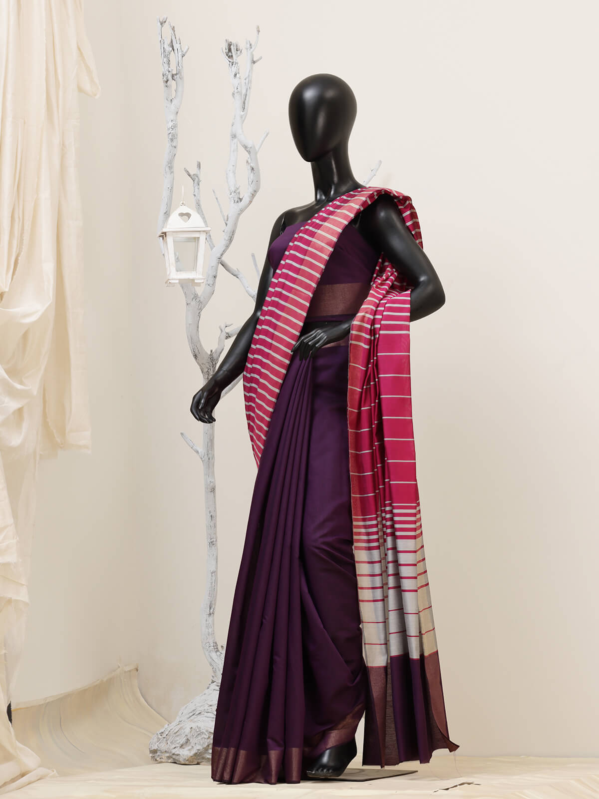 Bold Striped Cotton Silk - Plum & Pink