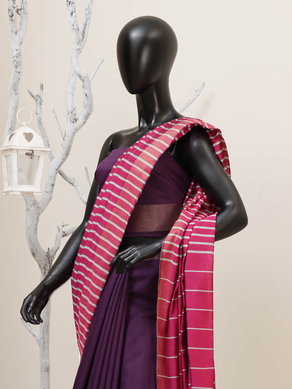 Bold Striped Cotton Silk - Plum & Pink